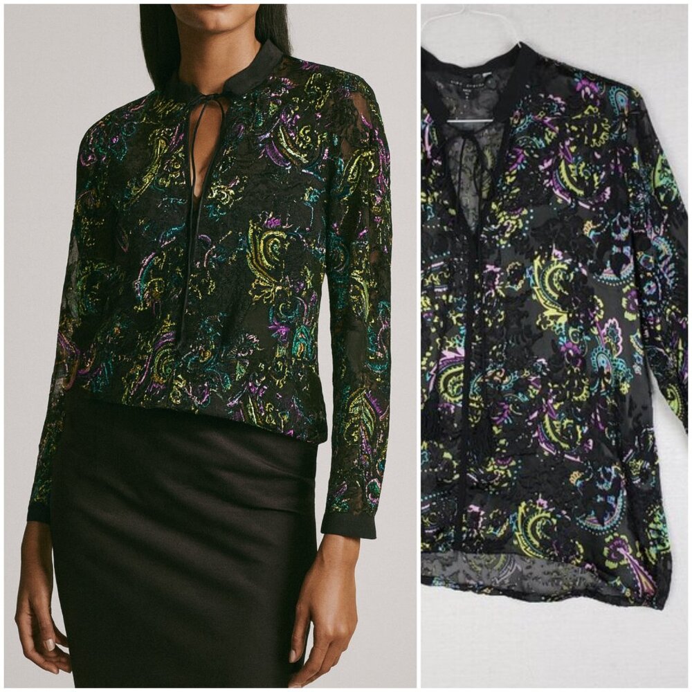 Atina Cristina Silk Blend Blouse Top Burnout Velvet Paisley Tunic Whimsigoth M